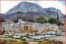 Acrocorinthus, with the ruins of the Bema (a judge's platform, used for tribunals and athletic events) in the foreground